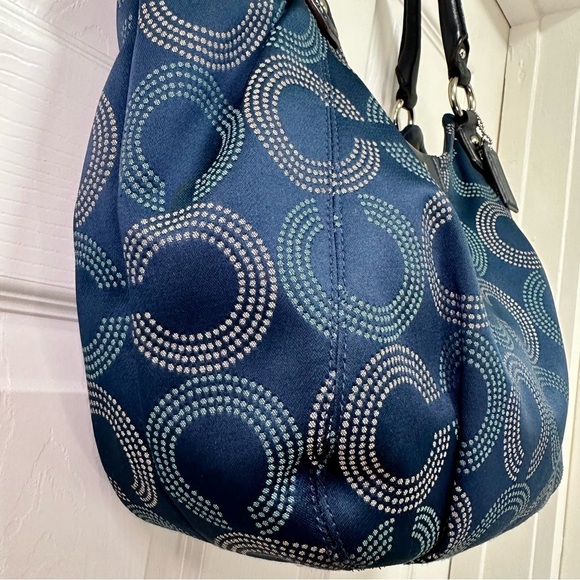 Coach Ashley Dotted Op Art Tote Blue with Navy Leather Trim - Picture 4 of 13